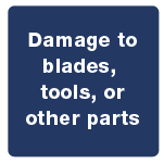 Damage to blades, tools, or other parts