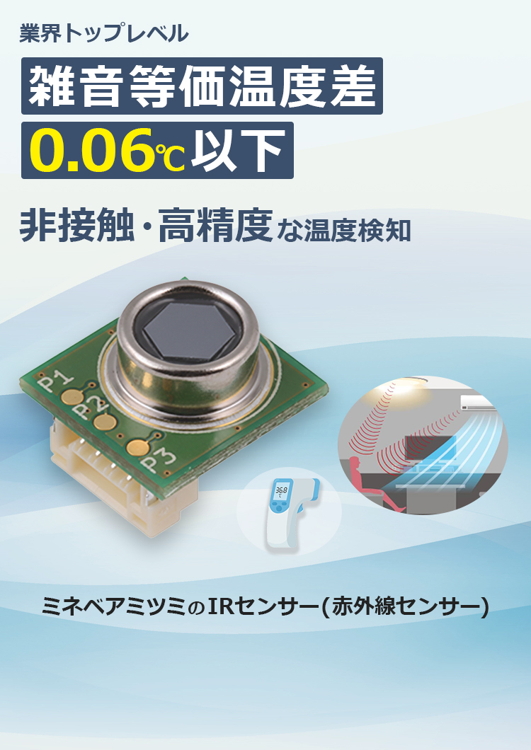 業界トップレベル 雑音等価温度差0.06℃以下 非接触・高精度な温度検知 ミネベアミツミのIRセンサー（赤外線センサー）